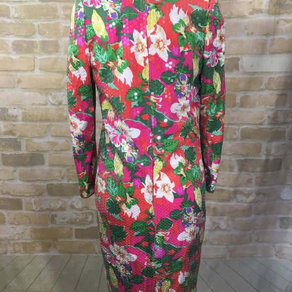 Teri Jon Nites Silk Floral Sequin Dress Size 10 - Picture 4 of 7